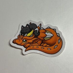 Orange Dragon and Black Cat Sticker